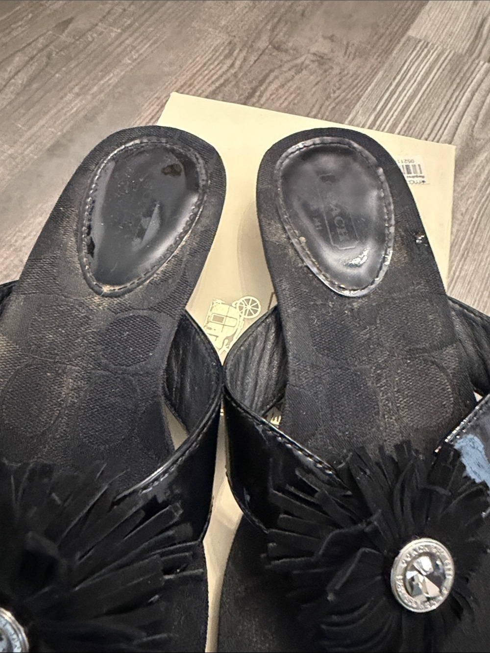 Coach Black Signature Logo Thong Sandals with Gem Accent Size 8 - Picture 4 of 7